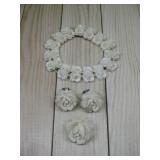 Vtg. Rose Carved Bone Bracelet,Clip On & Pin