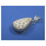 Silvertone Fossilized Coral Pendant
