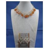 S.S. Amber Earrings W/ Jade/Bakelite Necklace