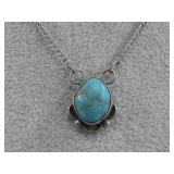 Sterling Silver Turq. Pendant On Silvertone Chain