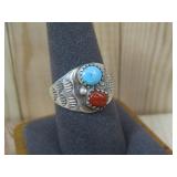 Sterling Silver N/A Turq & Coral Ring Tested