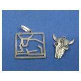 Vtg S.S. Steer Pendant Set Signed Artist Hallmarks