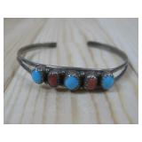 Sterling Silver Turq. & Coral Bracelet Hallmarked