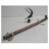 Carved Horn Bird & Wooden Decorative Pipe 28'