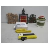 Vtg Trivets Knife Sharpener & Handpainted Jar 5'