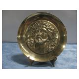 Vtg Brass Jesus Plate W/Stand 8'