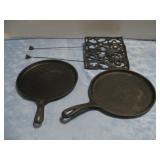 Two Cast Iron Griddles & Decor