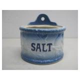 Antique Blue White Stoneware Salt Cellar Box See