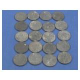 Twenty WWII German 1 Pennig Coins