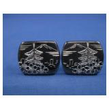 Vtg Sterling Cufflinks Bagoda & Mt.Fuji