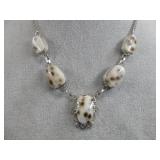 Silvertone Dalmatian Jasper Necklace