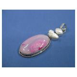 Silvertone Mother Of Pearl Pink Onyx Pendant