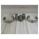 Three Nickel Silver Etched Cuff Bracelet See Info;