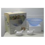 Italian Footed Glass Bowl & Gravy Boat Set