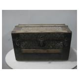 Antique Wood Travel Trunk W/Metal Hardware See