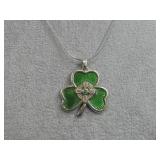 S.S. Green Stone Clover Necklace Hallmarked