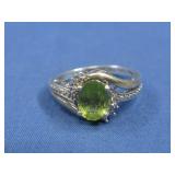 S.S. & 10K Peridot Ring Hallmarked