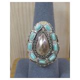 Large Barse Turq. Mixed Metal Ring Hallmark