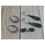 Three Pairs Sterling Silver Earrings Hallmarked