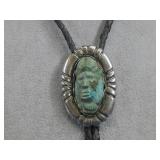 Vtg S.S. N/A Carved Turquoise Bolo Tie Tested