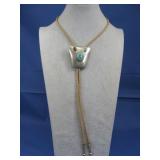 Vtg Navajo Turquoise Shadow Box Bolo Tie