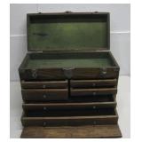 Vtg Union 7 Drawer Oak Wood Machinist Tool Box See