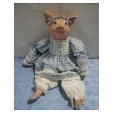 Handpainted Ceramic Sitting Pig Doll Decor 20' See