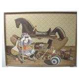 Vtg Framed Vinyl Toy Room Picture Print 41' x 31'