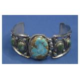Vtg S.S. N/A Turquoise Bracelet Hallmarked 90.8g