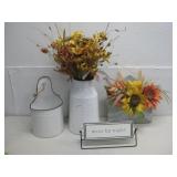 Farmhouse Style Decor W/Artificial Flowers See