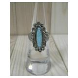 Sterling Silver Tested Elongated Turquoise Ring