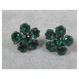 Vtg S.S. Green Faceted Stones Earrings Hallmarked