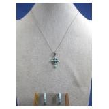 Sterling Turquoise Cross Necklace W/ Turq Earrings
