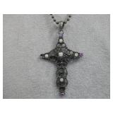 Vtg S.S. Gemstone Cross Pendant Necklace See Info