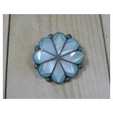 Sterling Silver Zuni MOP & Turq. Brooh Hallmarked