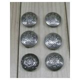 Six Sterling Silver Tested Concho Buttons