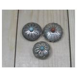 Sterling Silver Tested Turq Coral Concho Buttons