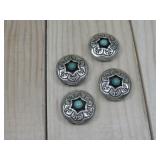 Four Sterling Silver Tested Turq. Concho Buttons