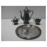 Pilgrim Silverplated Tray Pitcher Sugar & Creamer