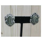 Vtg Sterling Silver Abalone Earrings Hallmarked