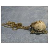 Gold Tone Carriage Pendant Pill Box Style Necklace