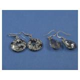 Two Pairs Dangle Earrings, Black & White Stone