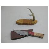 New Damascus Knife W/Sheath & Small Antler See