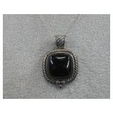 Vtg S.S. Onyx Pendant Chain Necklace Hallmarked