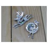 Two Vintage Sterling Abalone Pins Mexico