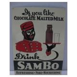 Vtg Sambo Metal Advertisement Sign 9.5'  x 13.75'