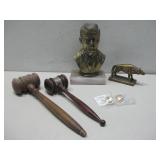 Two Gavils, JFK Bust, Brass Wolf & Pin See Info
