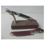 Inlaid Custom Knife W/Sheath & Antler Display See