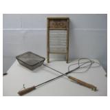 Antique Rug Beater,Handi Wash Board See Info