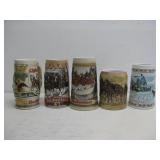 5 Assorted Vtg Steins Budweiser See Info